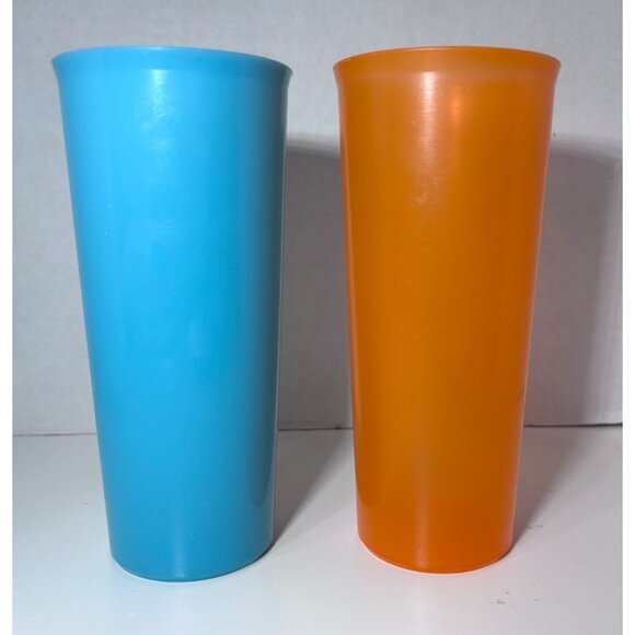 Vintage Tupperware Tumblers Lot of 4 16 Oz Pastel Blue Orange Green - Picture 4 of 8